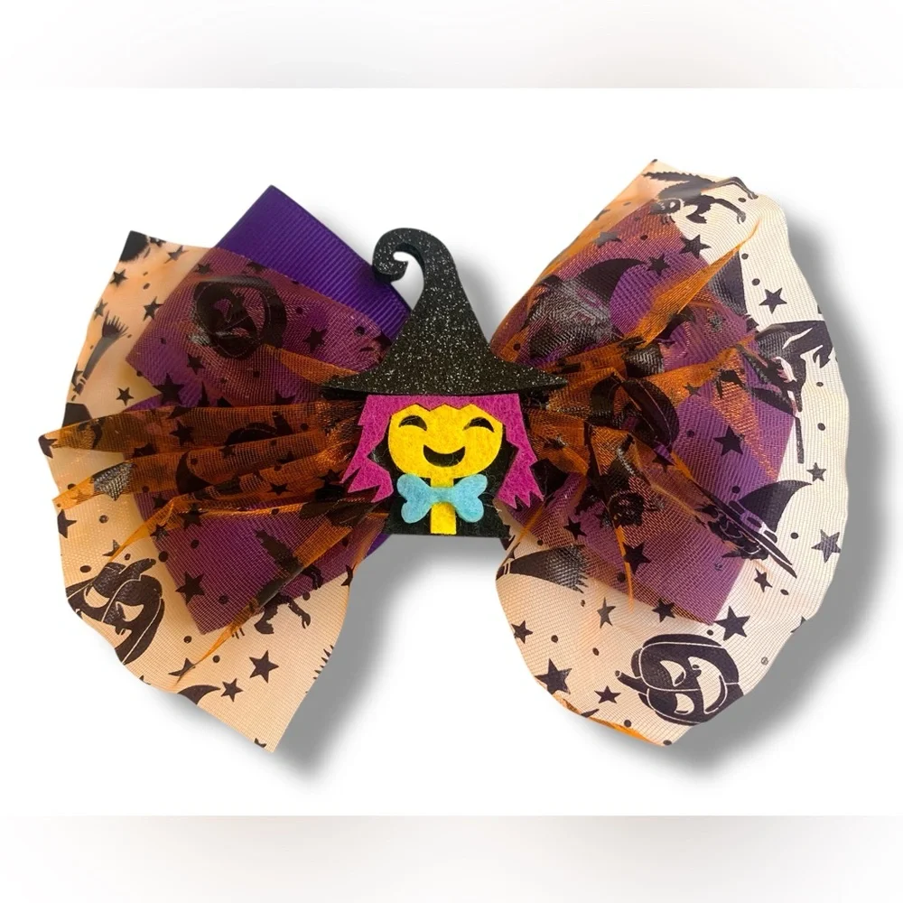 Halloween Purple Witch Girls Large Oversized Bow Hair Accessories Party Themed